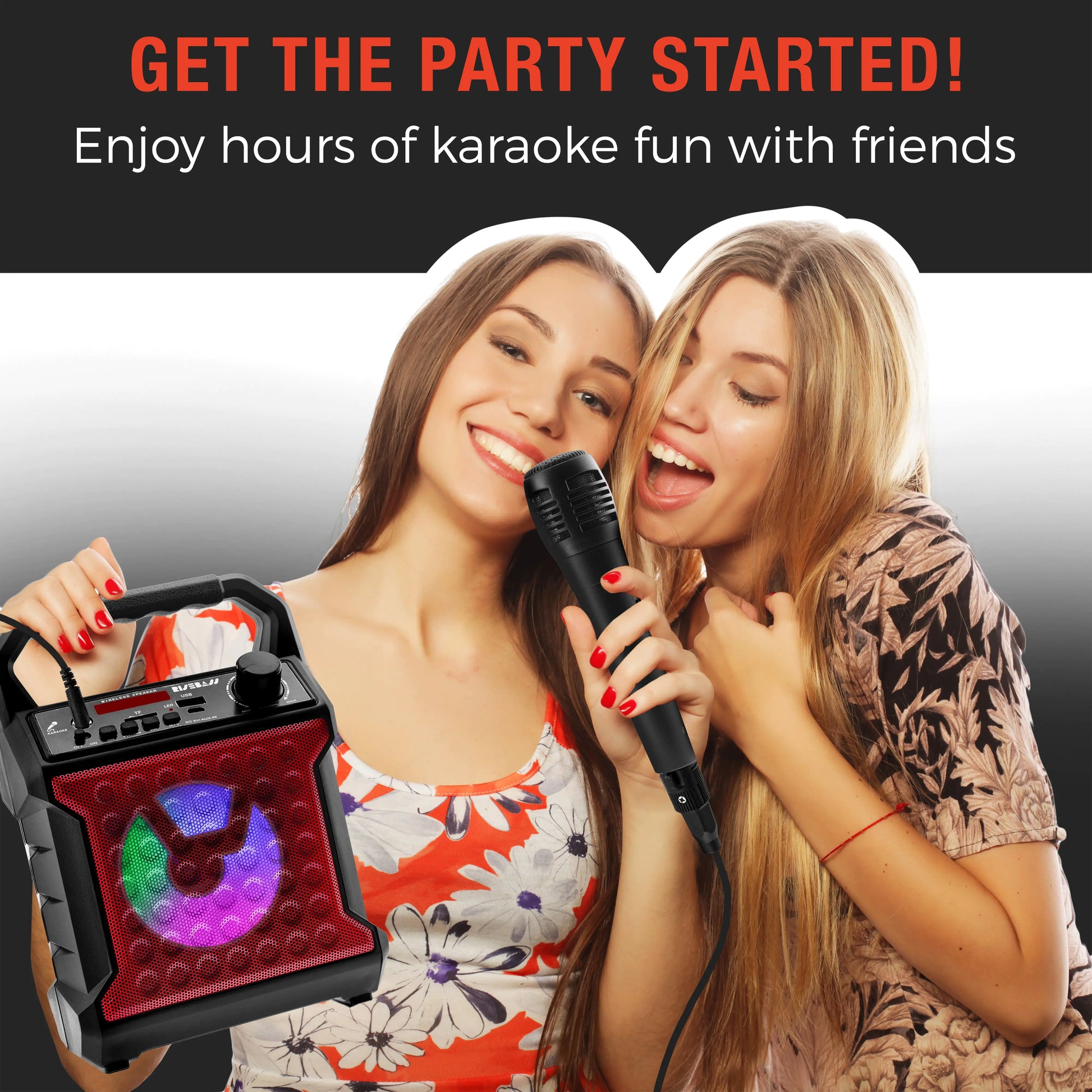 Risebass Portable Karaoke Machine with Microphone - Home Karaoke System with Party Lights for Kids and Adults - Rechargeable USB Speaker Set with FM Radio, SD/TF Card Support, and AUX-in by Anti Spier