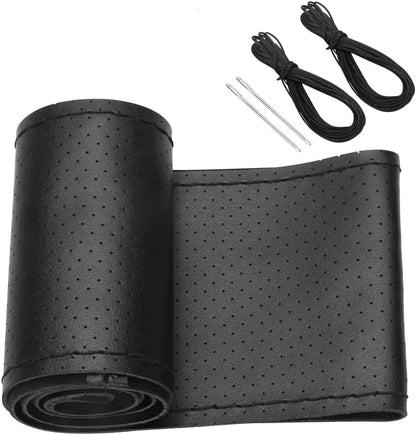 Genuine Leather DIY Car Steering Wheel Cover Anti-slip For 15"/38 cm Black US by Anti Spier