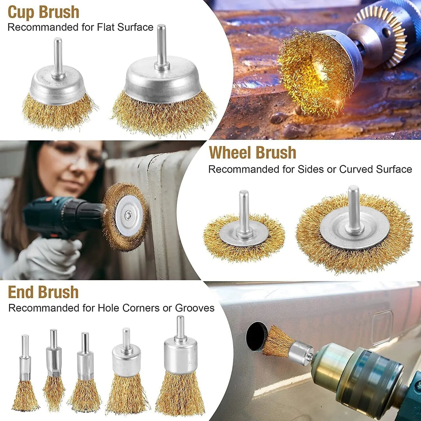2-Pack 3 Pcs Wire Brush Wheel Set Cup Drill Bit Rust Paint Attachment 1/4" USA by Anti Spier