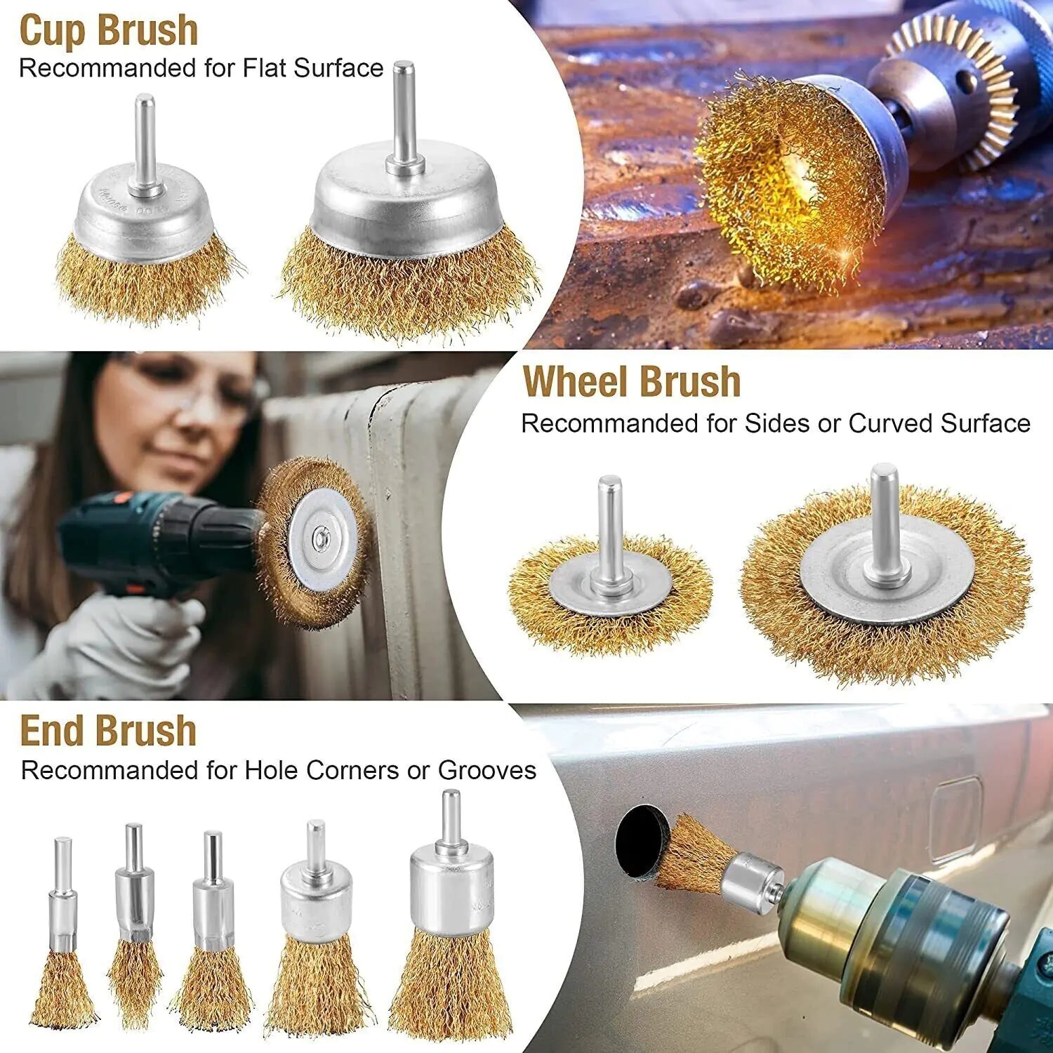 2-Pack 3 Pcs Wire Brush Wheel Set Cup Drill Bit Rust Paint Attachment 1/4" USA by Anti Spier