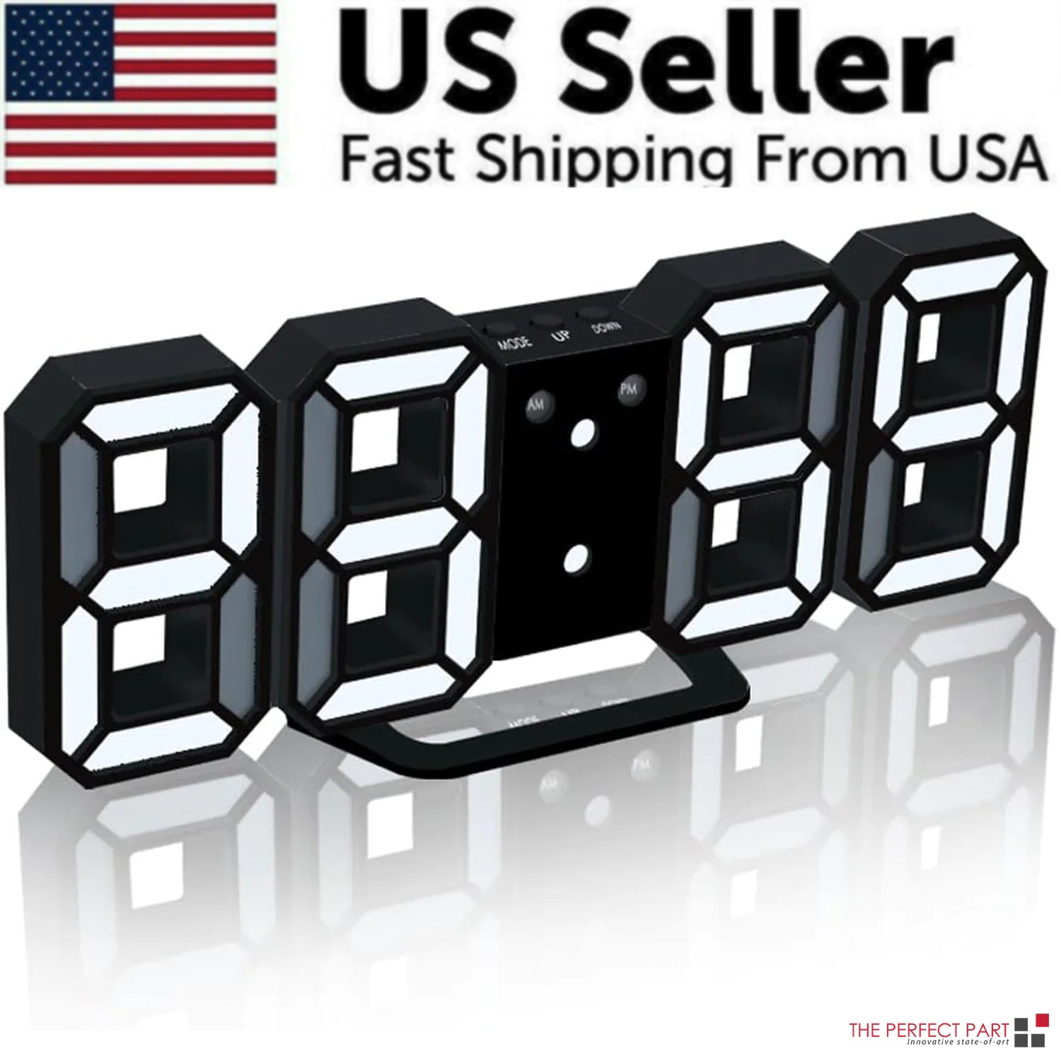 Digital 3D LED Big Wall Desk Alarm Clock Snooze 12/24 Hours Auto Brightness USB by Anti Spier