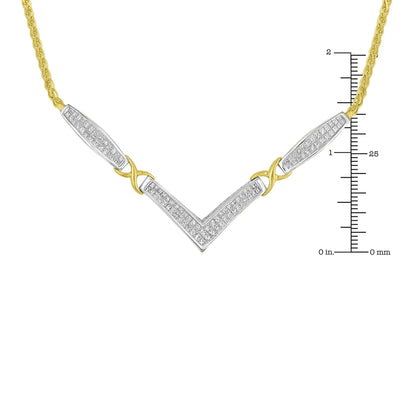 14K Yellow and White Gold 2.0 Cttw Princess Cut Diamond Flared and X-Station V Shaped 18” Franco Chain Statement Necklace (H-I Color, SI2-I1 Clarity) by Anti Spier