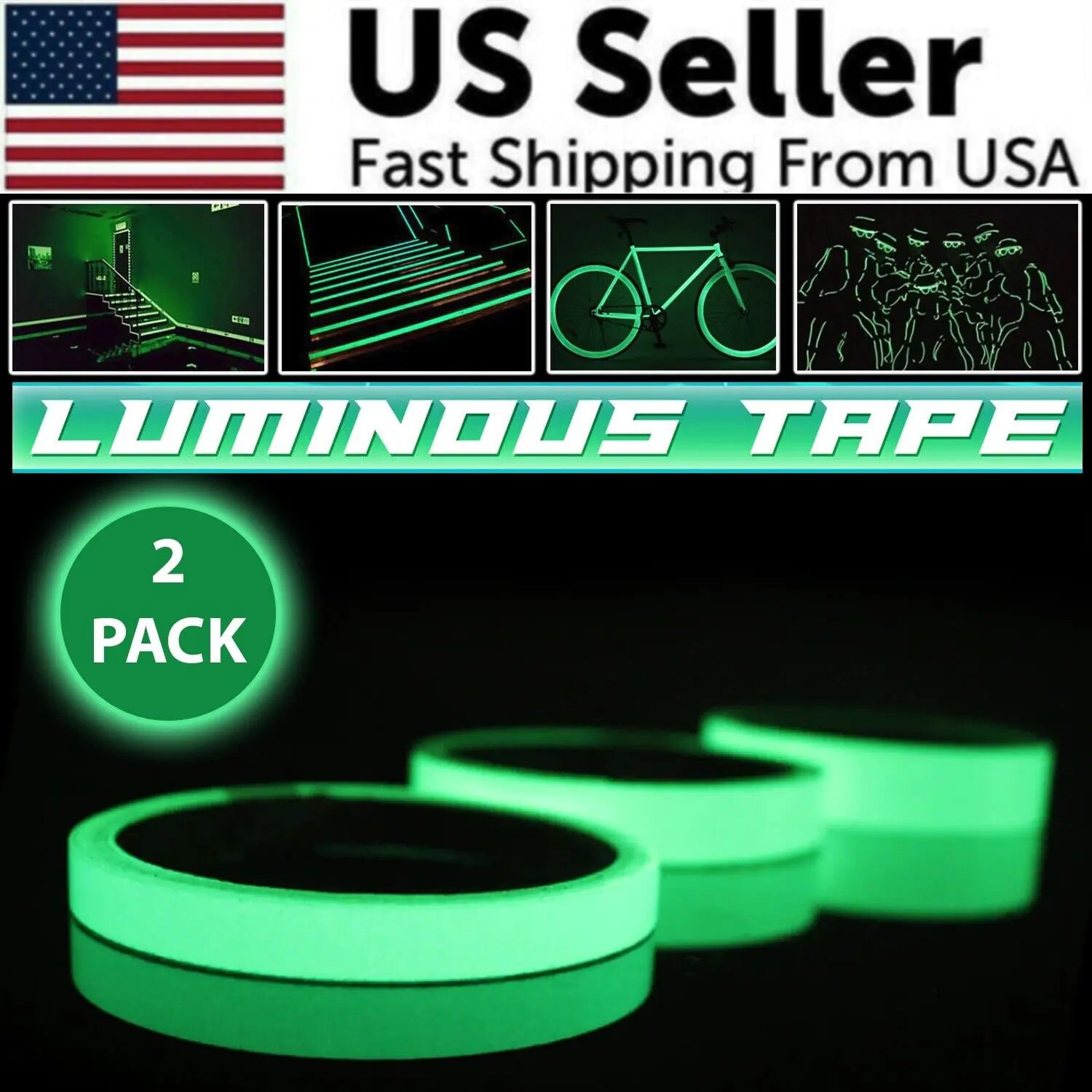 2PC Luminous Tape Self Adhesive Glow In The Dark Wall Sticker Fluorescent Light by Anti Spier
