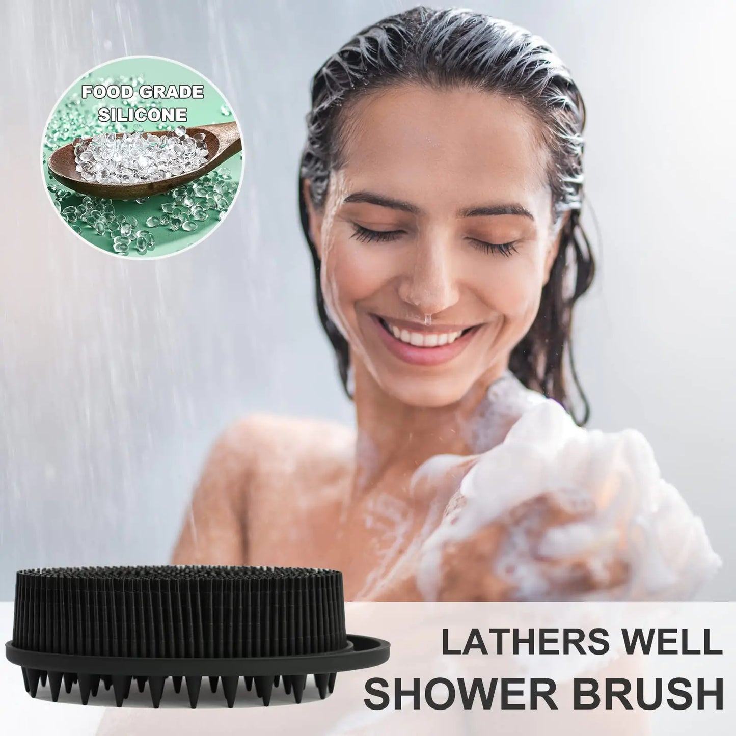 Upgrade Body Scrubber and Hair Shampoo Brush, All in One, Premium Silicone Loofah, Exfoliating Body Brush, Shower Scrubber for Body, Scalp Massager for Women, Men, Pet (1PC Black) by Anti Spier