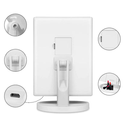 Floor Mount Tri-Fold Lighted Vanity Mirror with 21 LED Lights, Touch Screen and 3X/2X/1X Magnification, Two Power Supply Modes Make Up Mirror,Travel Mirror White by Anti Spier