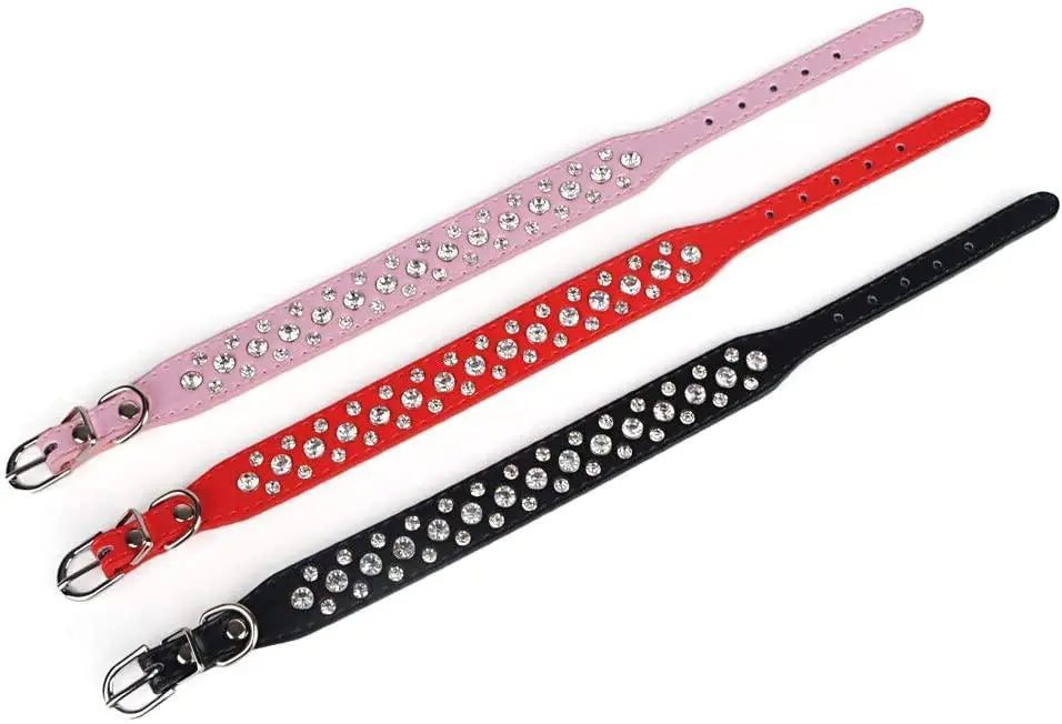 Rhinestone Dog Collar Bling XL Size 21 inch Neck PU Leather Crystal White Collar by Anti Spier