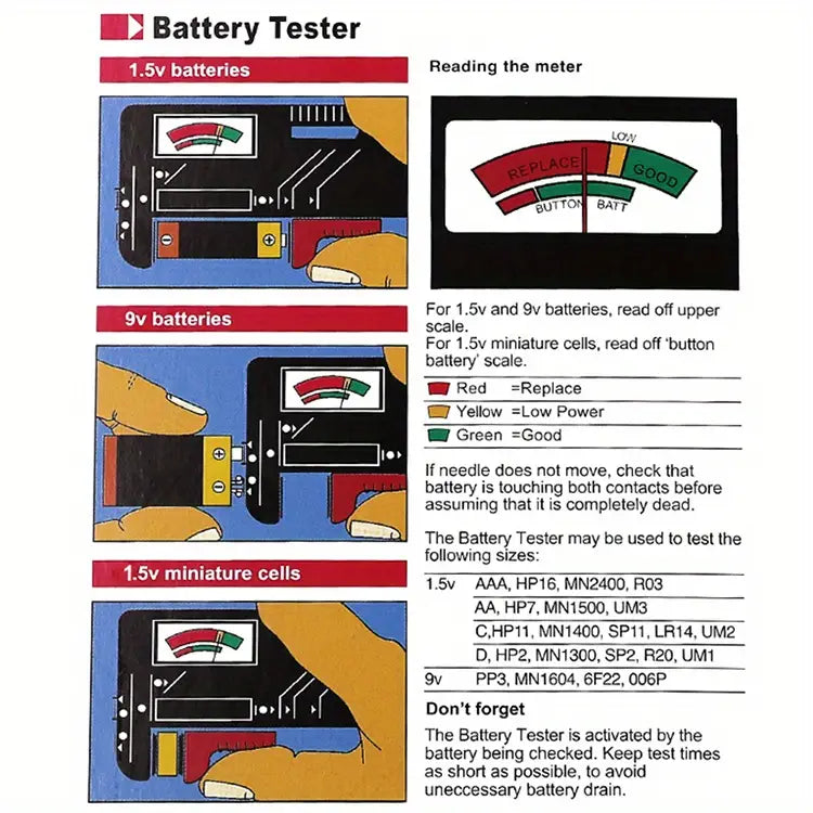 Universal Battery Tester for AAA AA C D 9V Batteries by Anti Spier