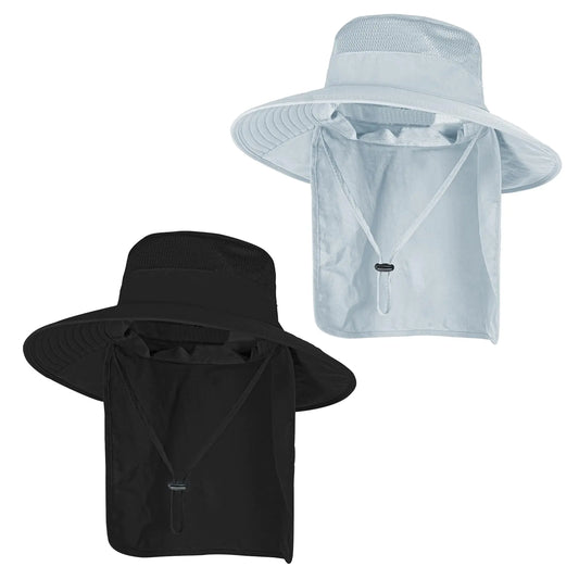 Sun Hats for Men Women Fishing Hat UPF 50+ Breathable Wide Brim Bucket Hats Summer UV Protection Safari Hat with Neck Flap Black/Light Grey 2 by Anti Spier