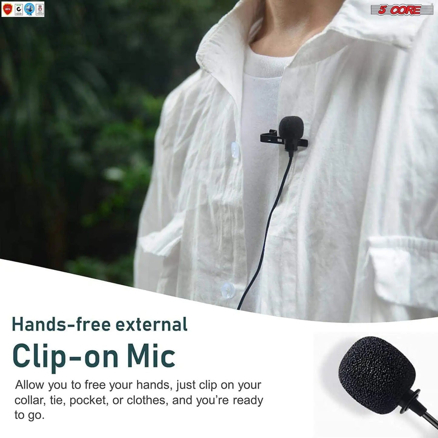5Core Lavalier Microphone Clip On Professional Grade 3.5mm Lapel Mic Omnidirectional Lav Mic by Anti Spier