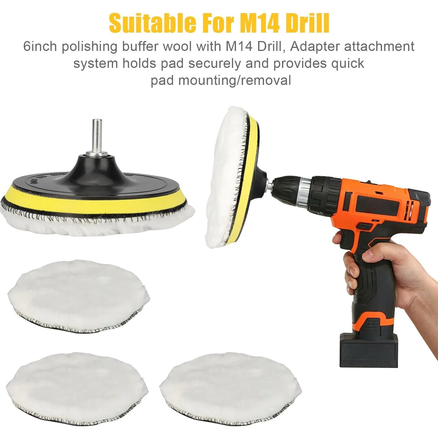 5PCS 6" Buffing Polishing Pad Wool Wheel Mop Kit For Car Polisher Drill Adapter by Anti Spier