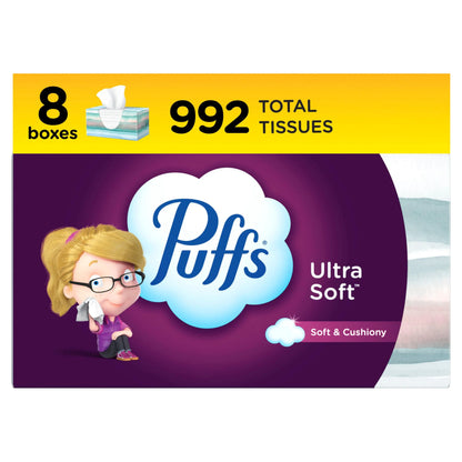 Puffs Ultra Soft Non-Lotion Facial Tissue, 8 Family Boxes, 124 Facial Tissues per Box 124 Count (Pack of 8) by Anti Spier