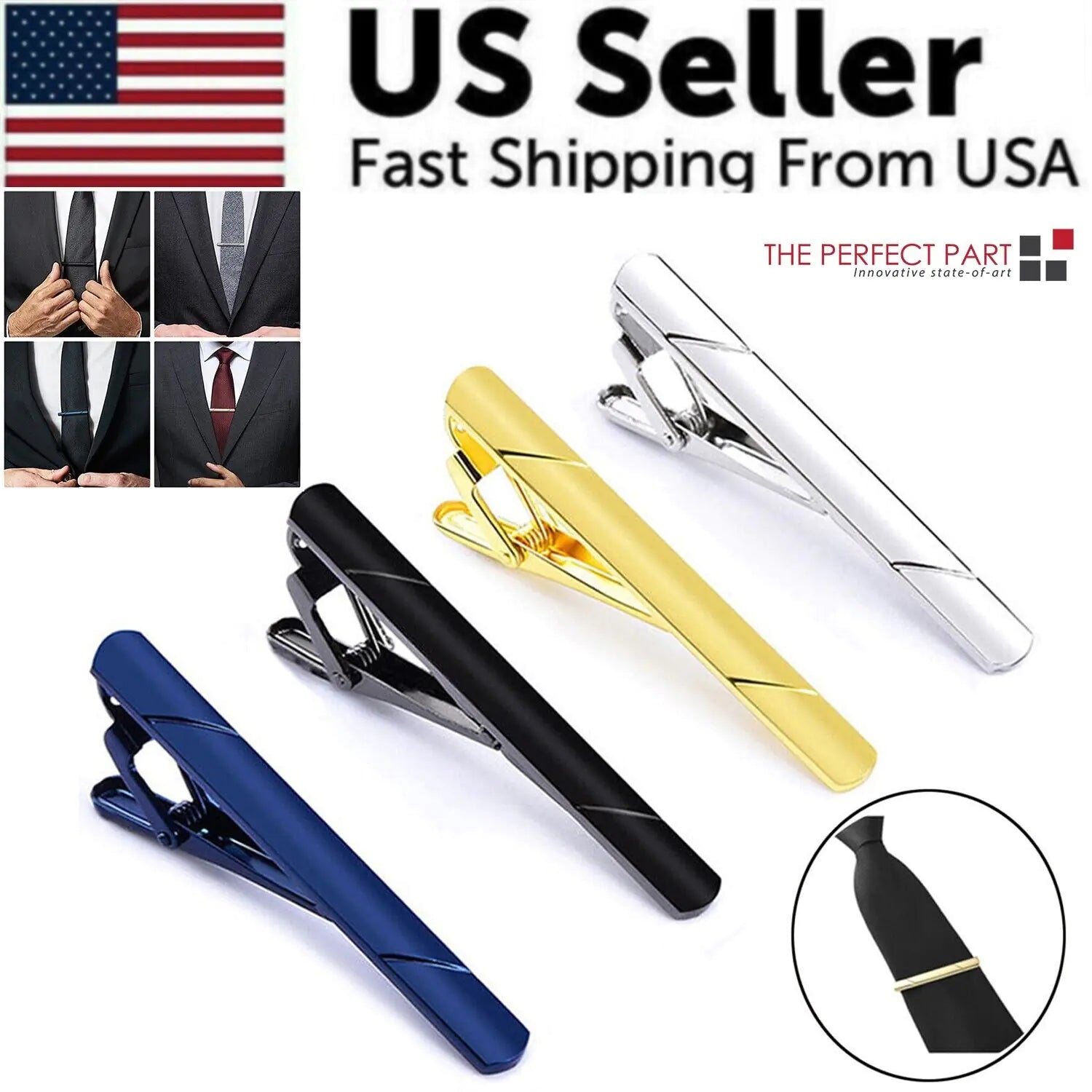 4PCS Mens Stainless Steel Tie Clip Necktie Bar Clasp Clamp Pin Gold Black Silver by Anti Spier
