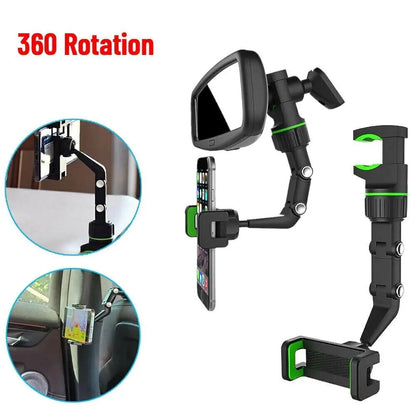 360° Car Rearview Mirror Rotation Adjustable Phone Holder Mount Multifunction by Anti Spier
