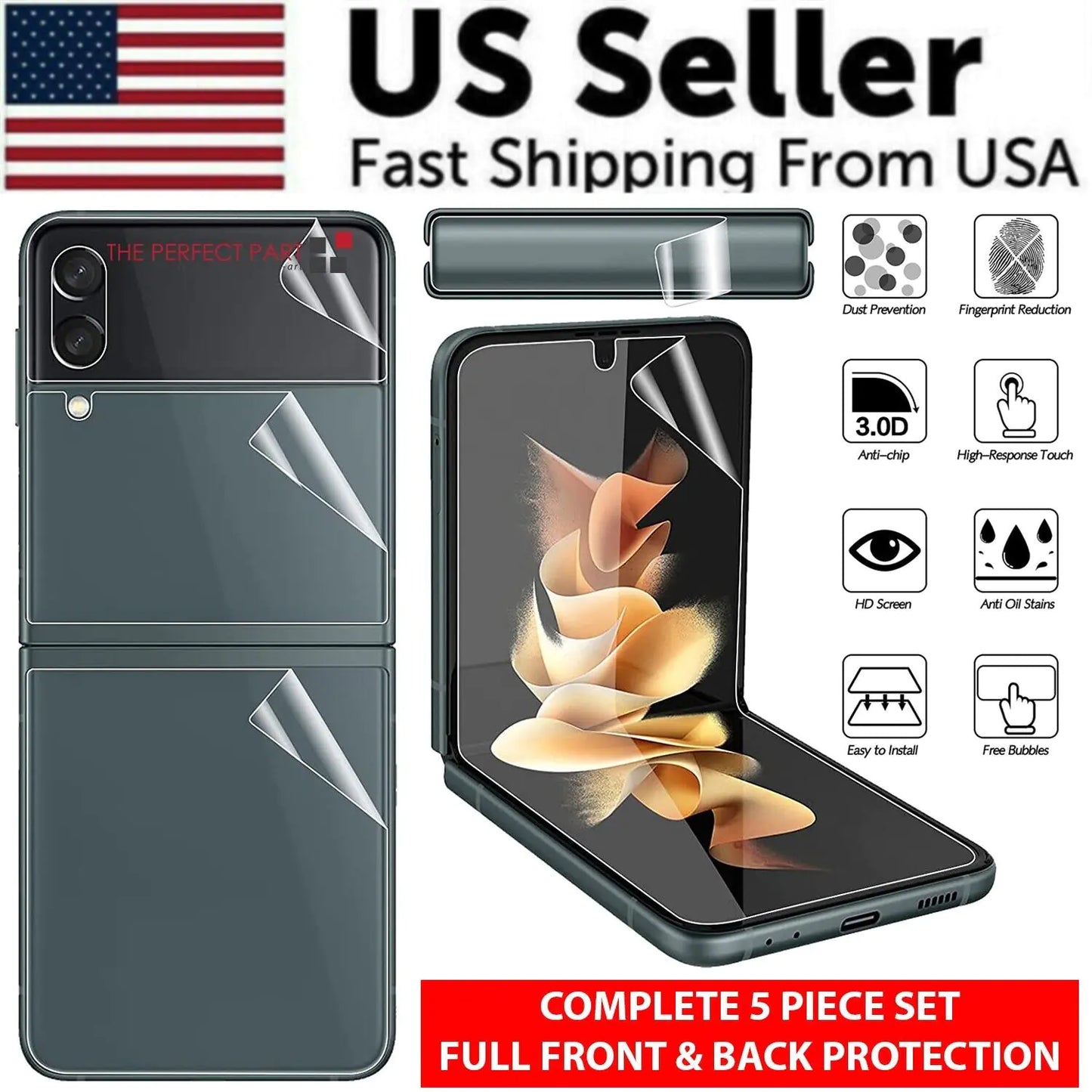 For Samsung Galaxy Z Flip 3 5G Soft Hydrogel Screen Protector Film/HD Lens Cover by Anti Spier