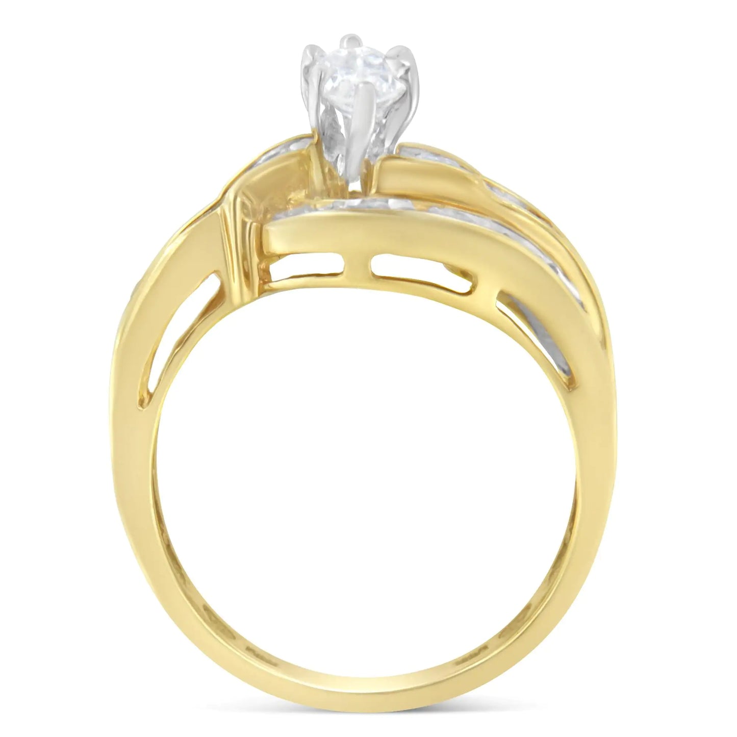14KT Two-Toned Gold Marquise, Baguette and Round Cut Diamond Bypass Ring (1 cttw, H-I Color, SI1-SI2 Clarity) () by Anti Spier