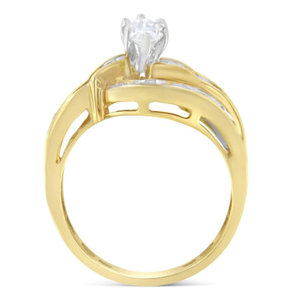 14KT Two-Toned Gold Marquise, Baguette and Round Cut Diamond Bypass Ring (1 cttw, H-I Color, SI1-SI2 Clarity) () by Anti Spier
