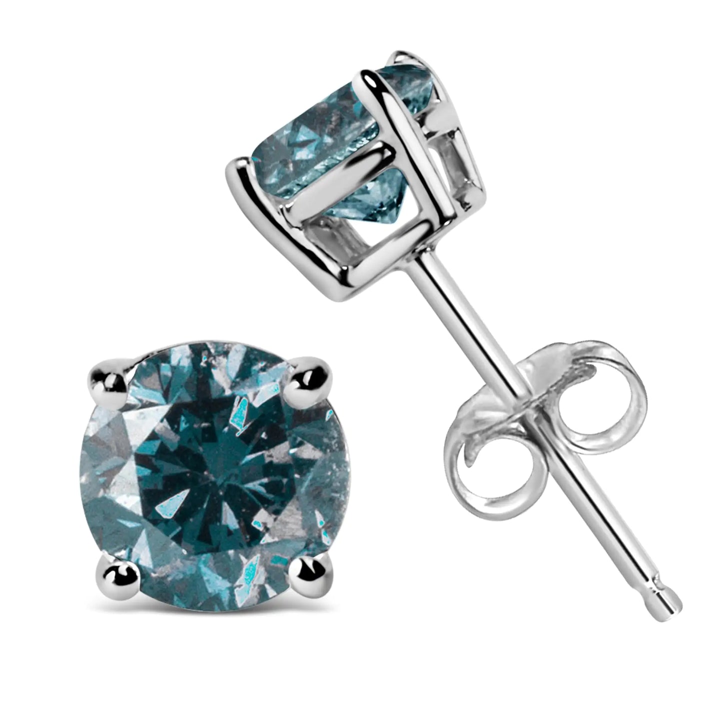 14K Gold Round Brilliant Cut Lab Grown Blue Diamond 4-Prong Classic Solitaire Stud Earrings with Pushbacks by Anti Spier