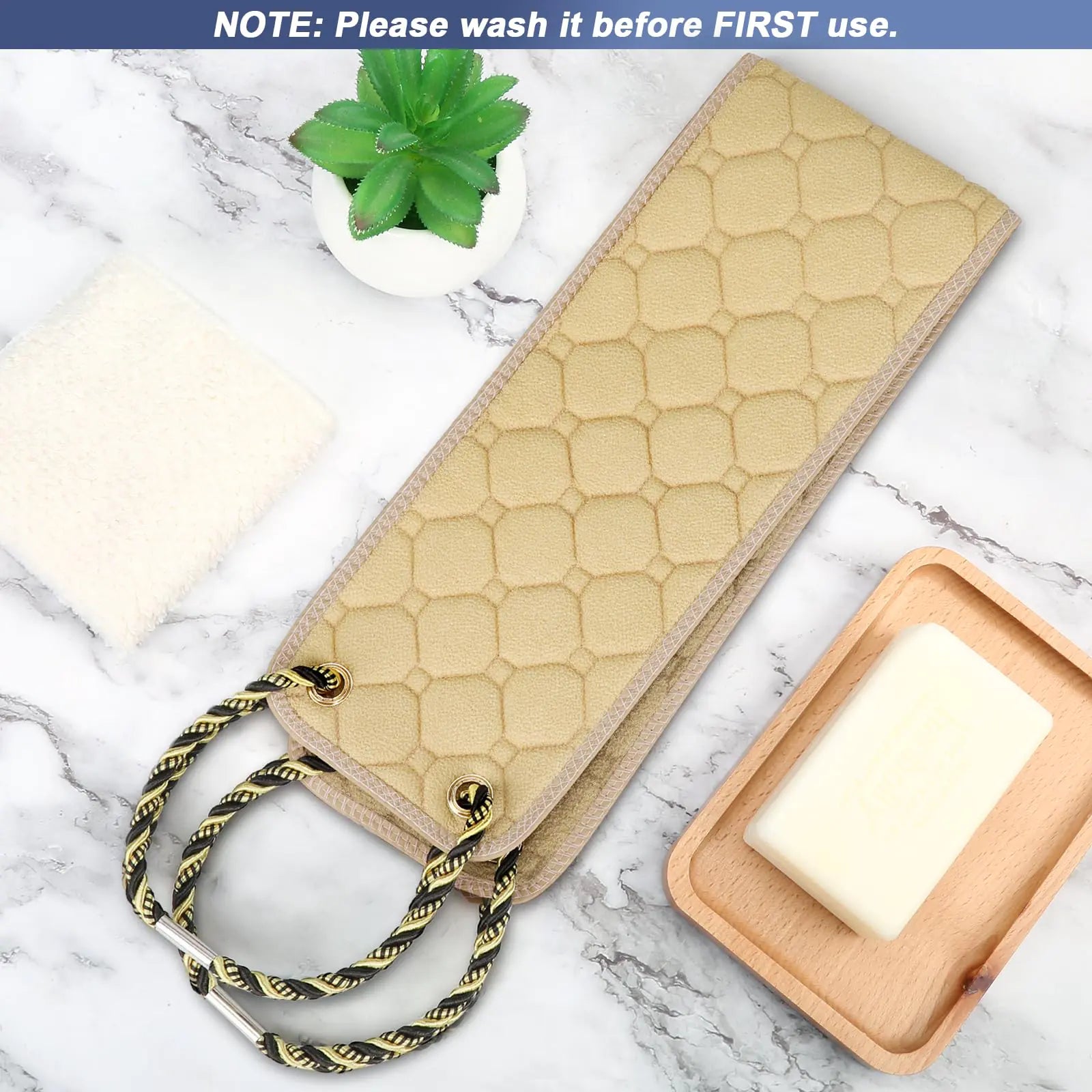 Exfoliating Back Scrubber with Handles, 39 Inch Double-Sided Back Exfoliator Body Scrub Towel, Exfoliating Washcloth Bath Tool for Use in Shower, Back Washer to Deep Clean Your Skin for Men & Women Beige (39*5.5 Inch) by Anti Spier