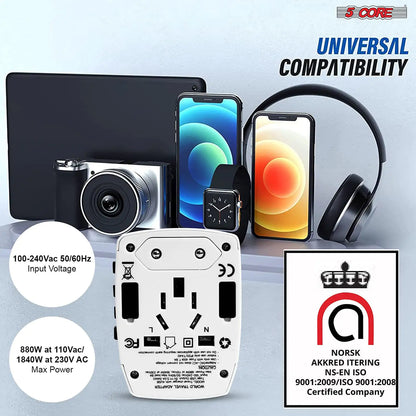 Universal Travel Adapter International Power Adapters 3 Pack Multicharger Plug w 4 USB Ports by Anti Spier