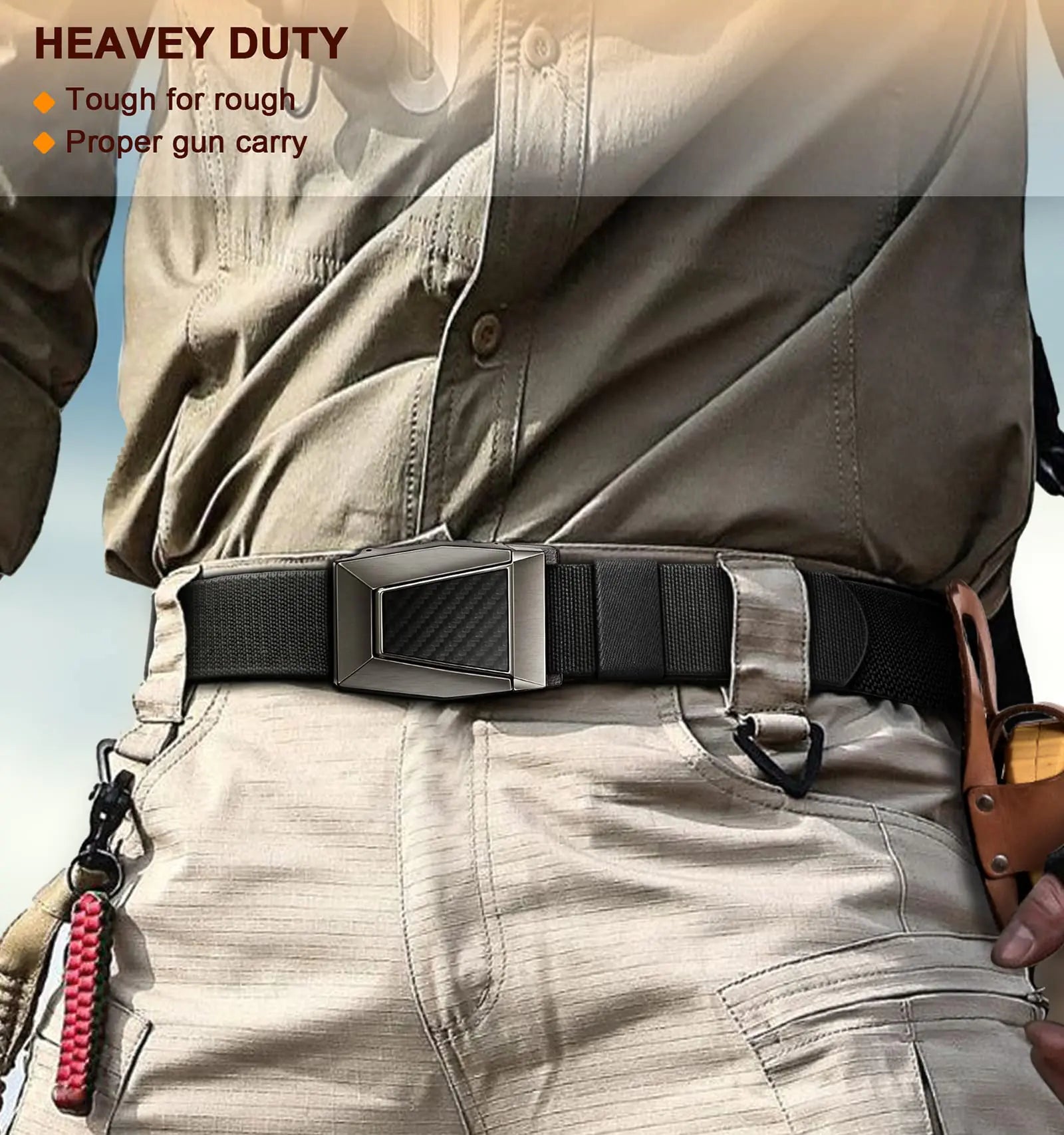 BULLIANT Tactical Belt for Men, Men Stretch Nylon Web Gift Belt 1.5"-Hiking Rigger Military Work-Quick Release Black2972 34"-38"Waist Adjustable by Anti Spier