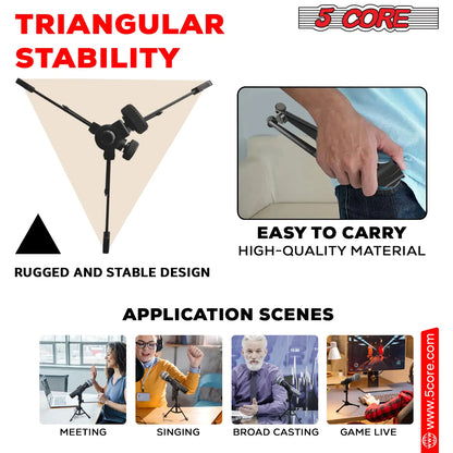 5Core Desktop Mic Stand Tripod Universal Desk Microphone Holder Table Top Stands by Anti Spier