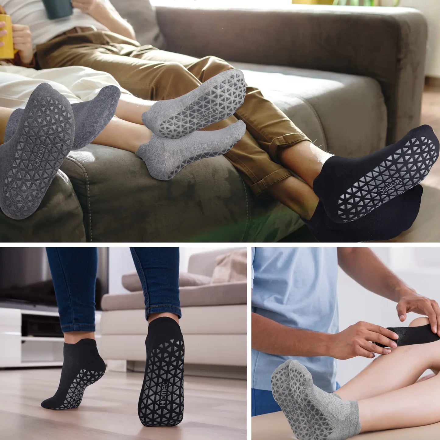 Non Slip Yoga Socks with Grips for Pilates, Ballet, Barre, Barefoot, Hospital Anti Skid Socks for Women and Men Small 6 Pairs-2 Black/2 Dark Gray /2 Gray by Anti Spier