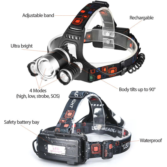 LED Headlamp Flashlight Tactical Brightest Light Camping Hunting by Anti Spier