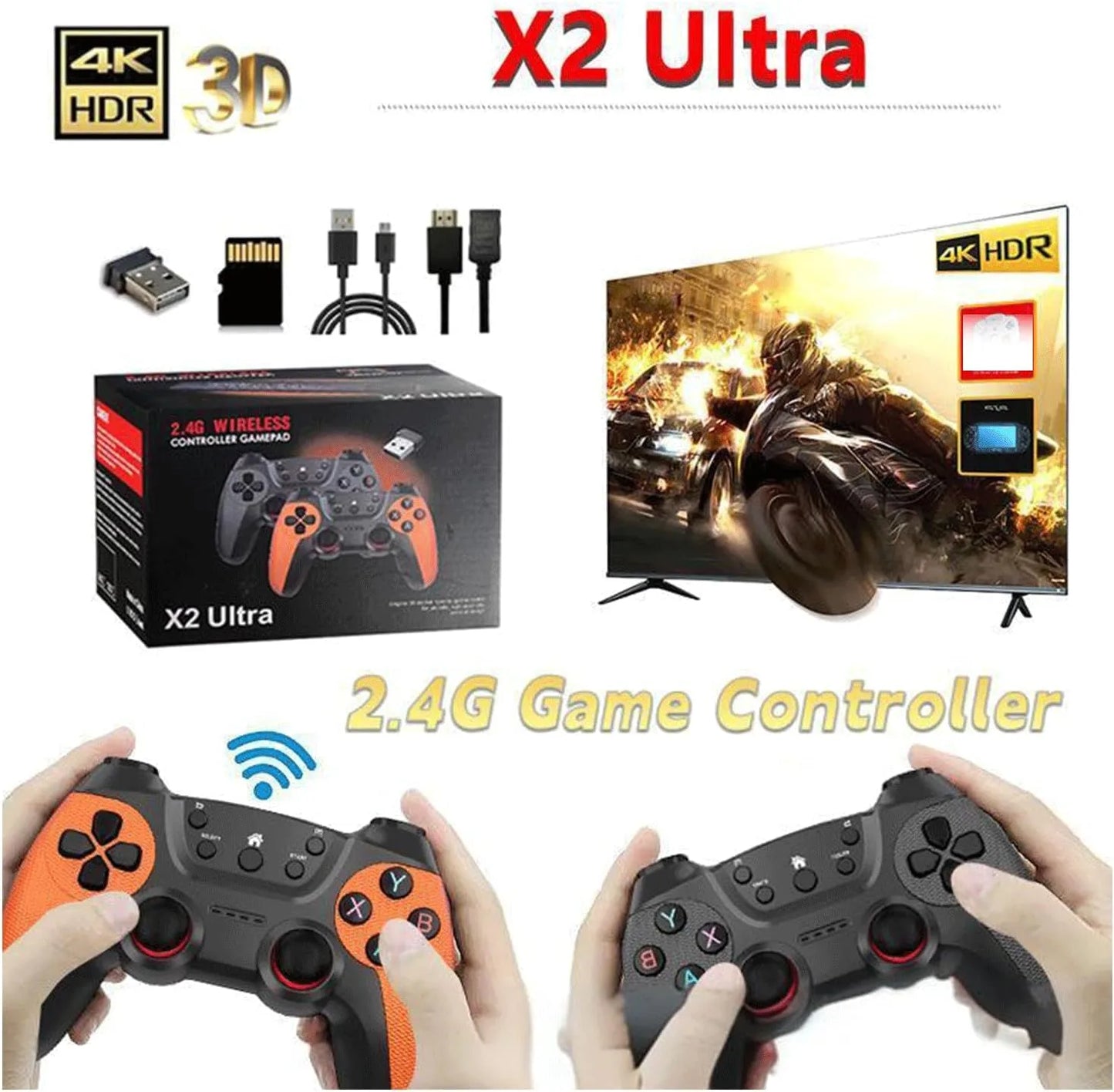 X2 Ultra Retro Game Stick 4K, Plug and Play Video Gaming Console with 128G memory card/40000+Games, HDMI Output for TV with 2.4G Wireless Controller, Retro Arcade Emulators for Kids Adults by Anti Spier