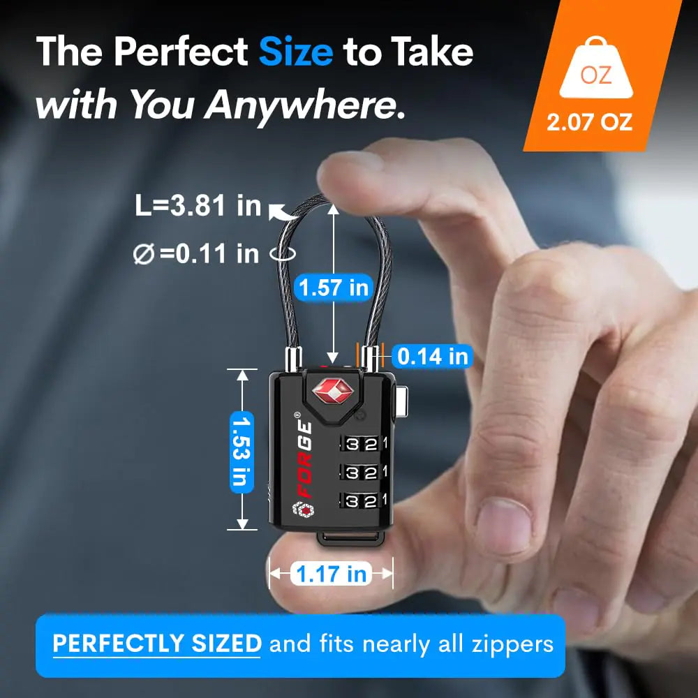 TSA Approved Cable Luggage Locks, Re-settable Combination with Alloy Body Black Single Pack by Anti Spier