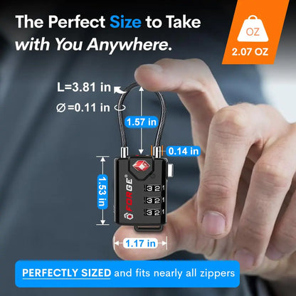 TSA Approved Cable Luggage Locks, Re-settable Combination with Alloy Body Black Single Pack by Anti Spier