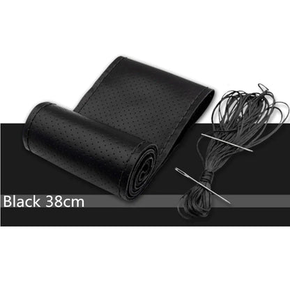 Genuine Leather DIY Car Steering Wheel Cover Anti-slip For 15"/38 cm Black US by Anti Spier