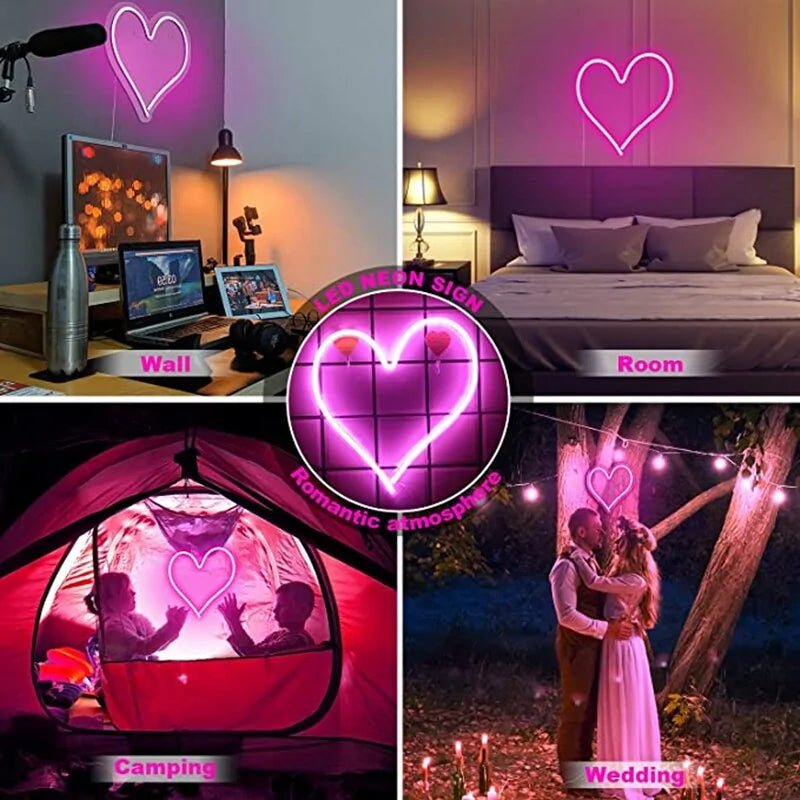 Big Heart Shape Neon Sign Wall Hanging Light - 38cm, USB Powered by Anti Spier