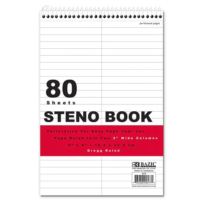 80 Ct. 6" X 9" White Paper Gregg Ruled Steno Book by Anti Spier