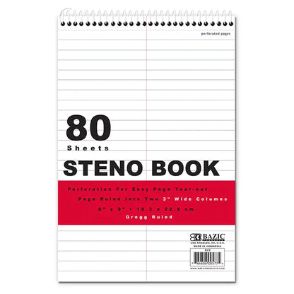 80 Ct. 6" X 9" White Paper Gregg Ruled Steno Book by Anti Spier