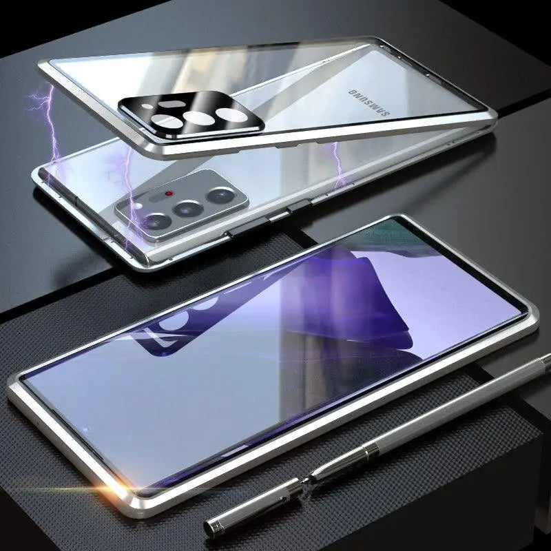 Samsung Galaxy Note 20 Tempered Glass Built-in Magnet Metal Bumper Case by Anti Spier