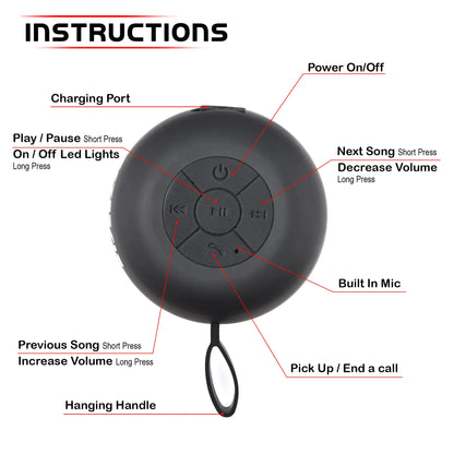 RISEBASS Water Resistant Bluetooth Shower Speaker, Handsfree Portable Speakerphone Control Buttons with LED Light, True Wireless Stereo for Bathroom, Kitchen, Hiking, Kayak, Beach, Gifts by Anti Spier