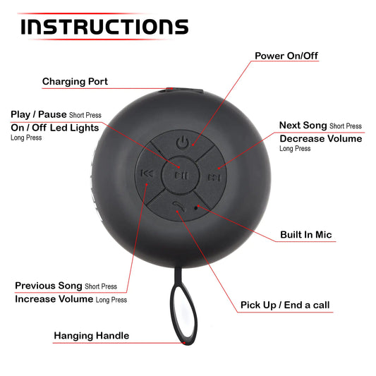 RISEBASS Water Resistant Bluetooth Shower Speaker, Handsfree Portable Speakerphone Control Buttons with LED Light, True Wireless Stereo for Bathroom, Kitchen, Hiking, Kayak, Beach, Gifts by Anti Spier