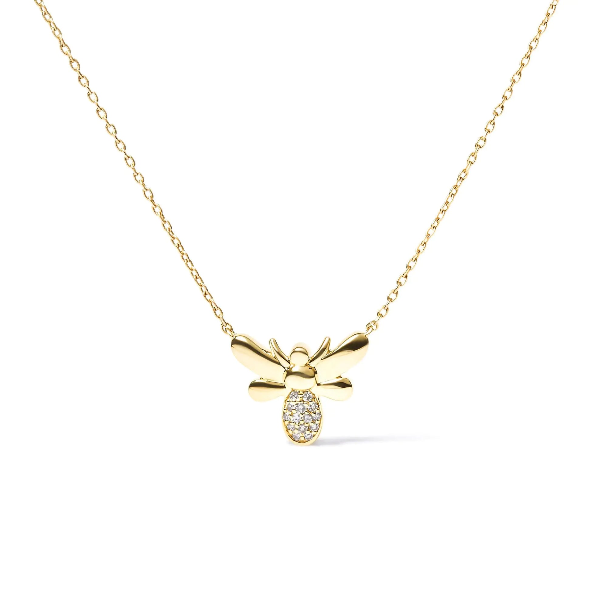 10K Yellow Gold Diamond Accented Bumble Bee Pendant 18" Inch Necklace (H-I Color, I1-I2 Clarity) by Anti Spier