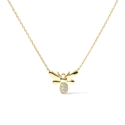 10K Yellow Gold Diamond Accented Bumble Bee Pendant 18" Inch Necklace (H-I Color, I1-I2 Clarity) by Anti Spier