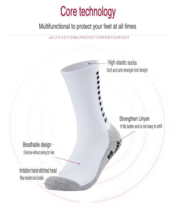 3 Pair Sport Socks Anti Slip W/ Grip Soccer Men Football Basketball Sock Premium by Anti Spier