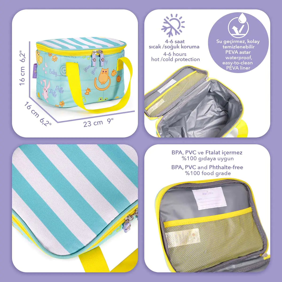 Milk&Moo Insulated Lunch Box For Kids, Turquoise by Anti Spier
