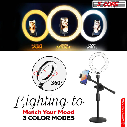 6 inch Ring Light with Cell Phone Stand Adjustable Ring light Angle LED Circle Light w Phone Holder by Anti Spier