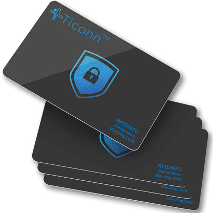 TICONN RFID Blocking Cards - 4 Pack, Premium Contactless NFC Debit Credit Card Passport Protector Blocker Set for Men & Women, Smart Slim Design Perfectly fits in Wallet/Purse (4) by Anti Spier