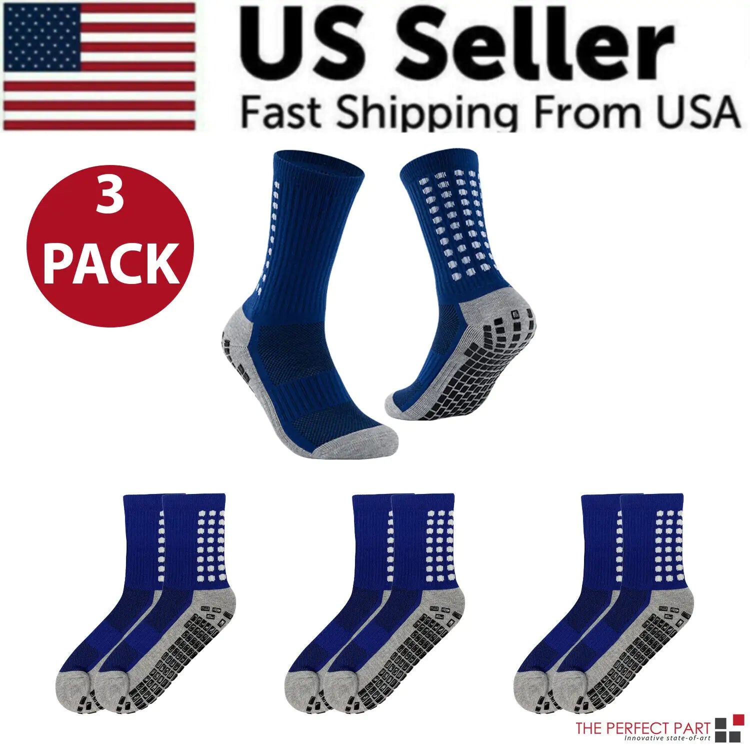 3 Pair Sport Socks Anti Slip W/ Grip Soccer Men Football Basketball Sock Premium by Anti Spier