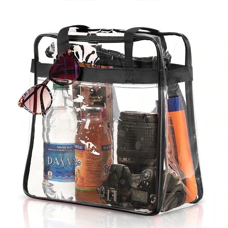2x Clear PVC Tote Bag Women Large Transparent Handbag Zip Purse Stadium Security by Anti Spier