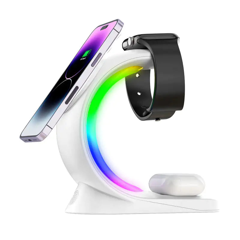 4 In 1 Magnetic Wireless Charger Fast Charging For Smart Phone Atmosphere Light Charging Station For Airpods Pro I-phone Watch by Anti Spier