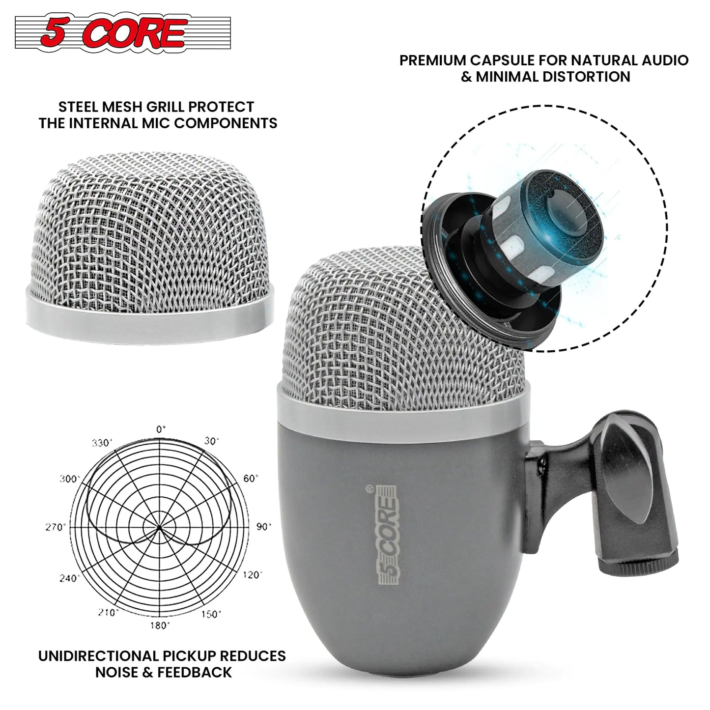5Core Tabla Microphone Set Uni-Directional XLR Kick Snare Bayan Dayan Instrument Mic by Anti Spier