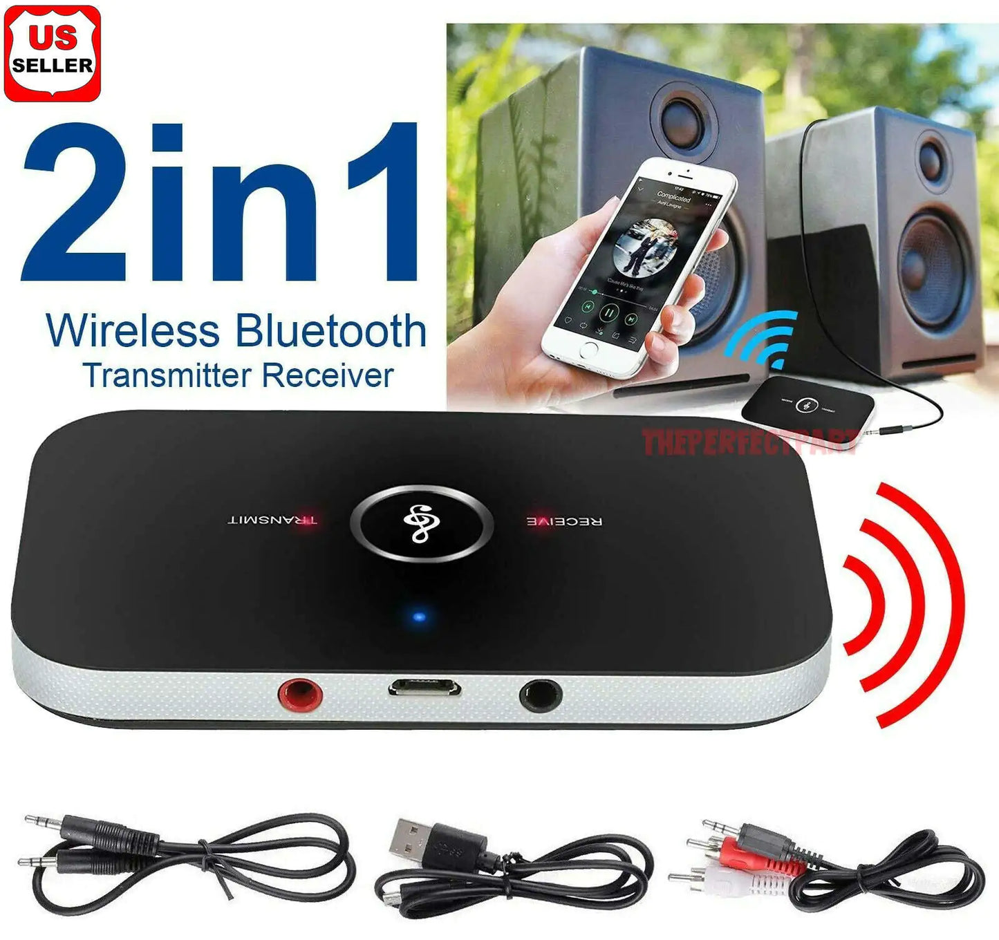 Bluetooth 5.0 Transmitter Receiver 2 IN 1 Wireless Audio 3.5mm Jack Aux Adapter by Anti Spier