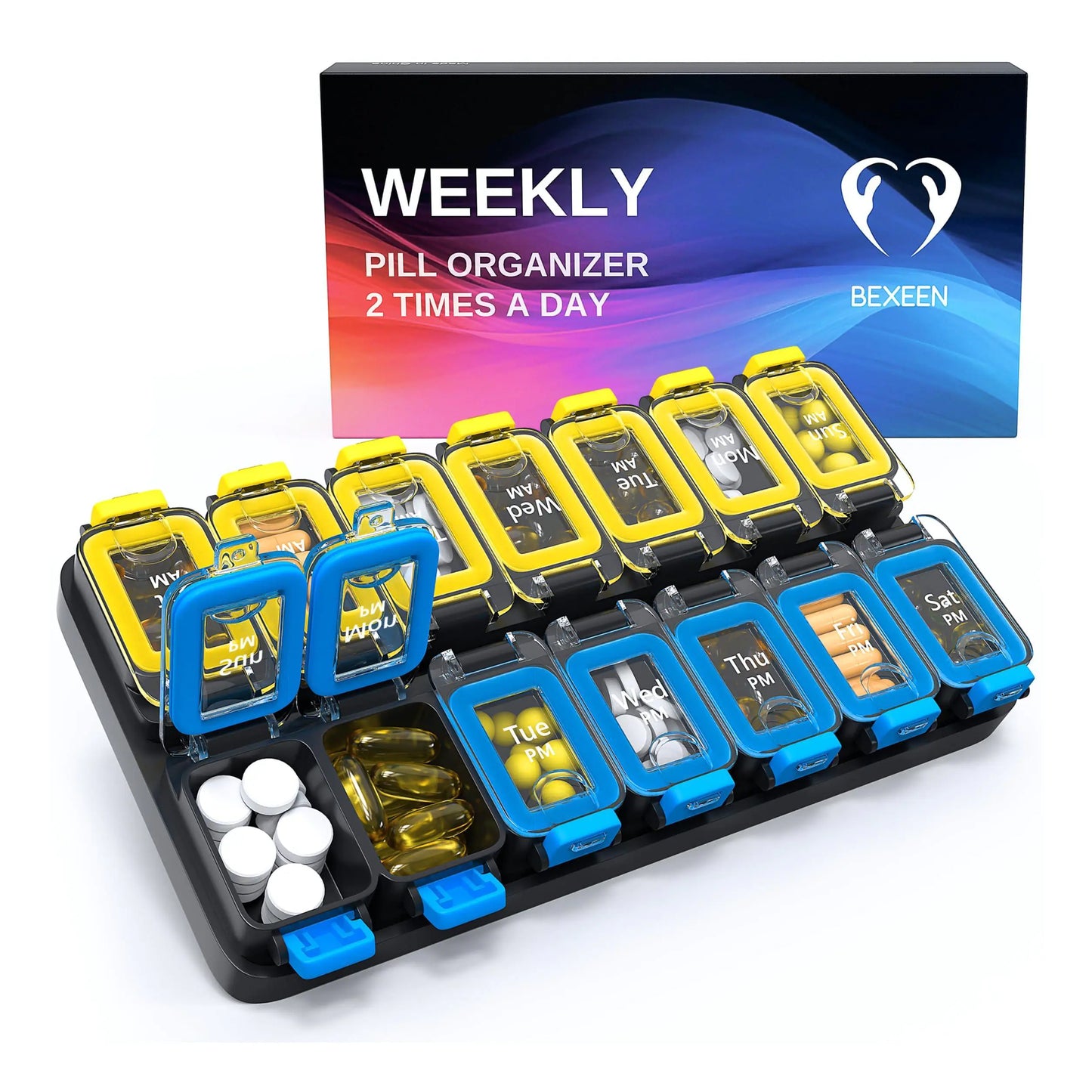 Weekly Pill Organizer 2 Times A Day Am Pm Pill Case Pill Box Yellowblue Plastic by Anti Spier