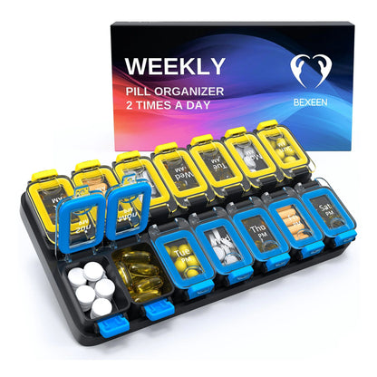 Weekly Pill Organizer 2 Times A Day Am Pm Pill Case Pill Box Yellowblue Plastic by Anti Spier